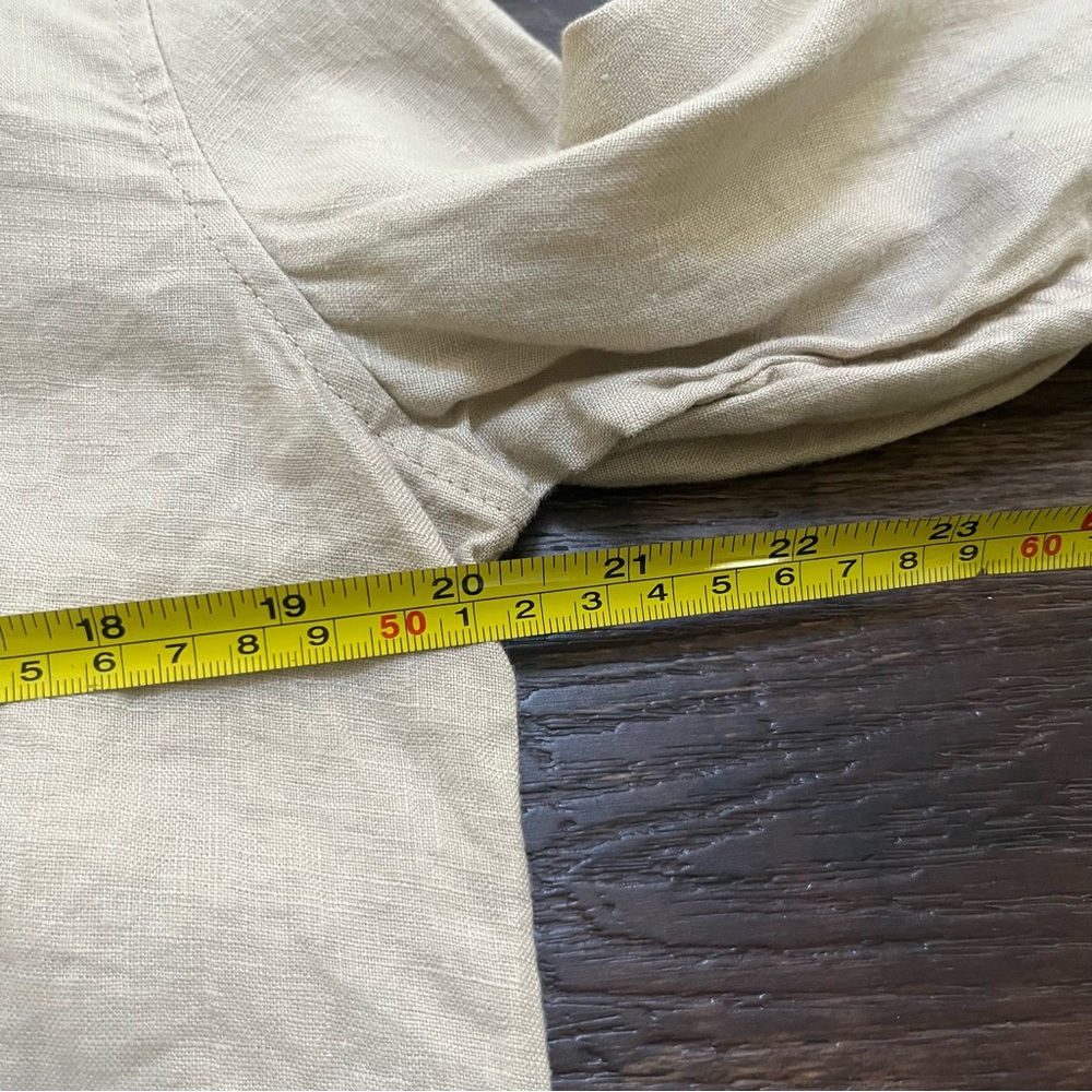 Quince 100% European linen long sleeve button front career beach khaki shirt S - Picture 6 of 8